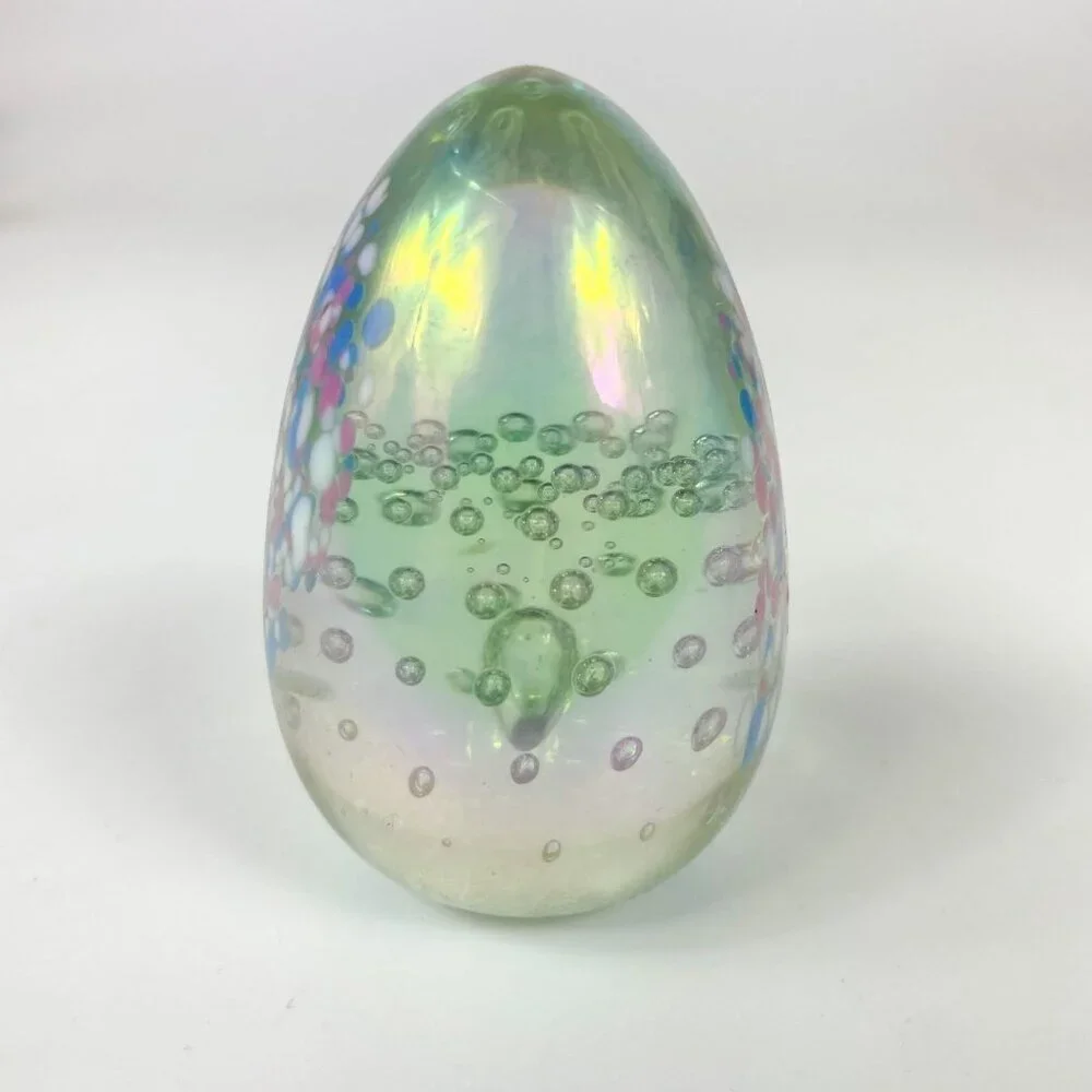 Glass Eye Studios GES Pastels Control Bubbles Flower Egg Shaped Paperweight 1992